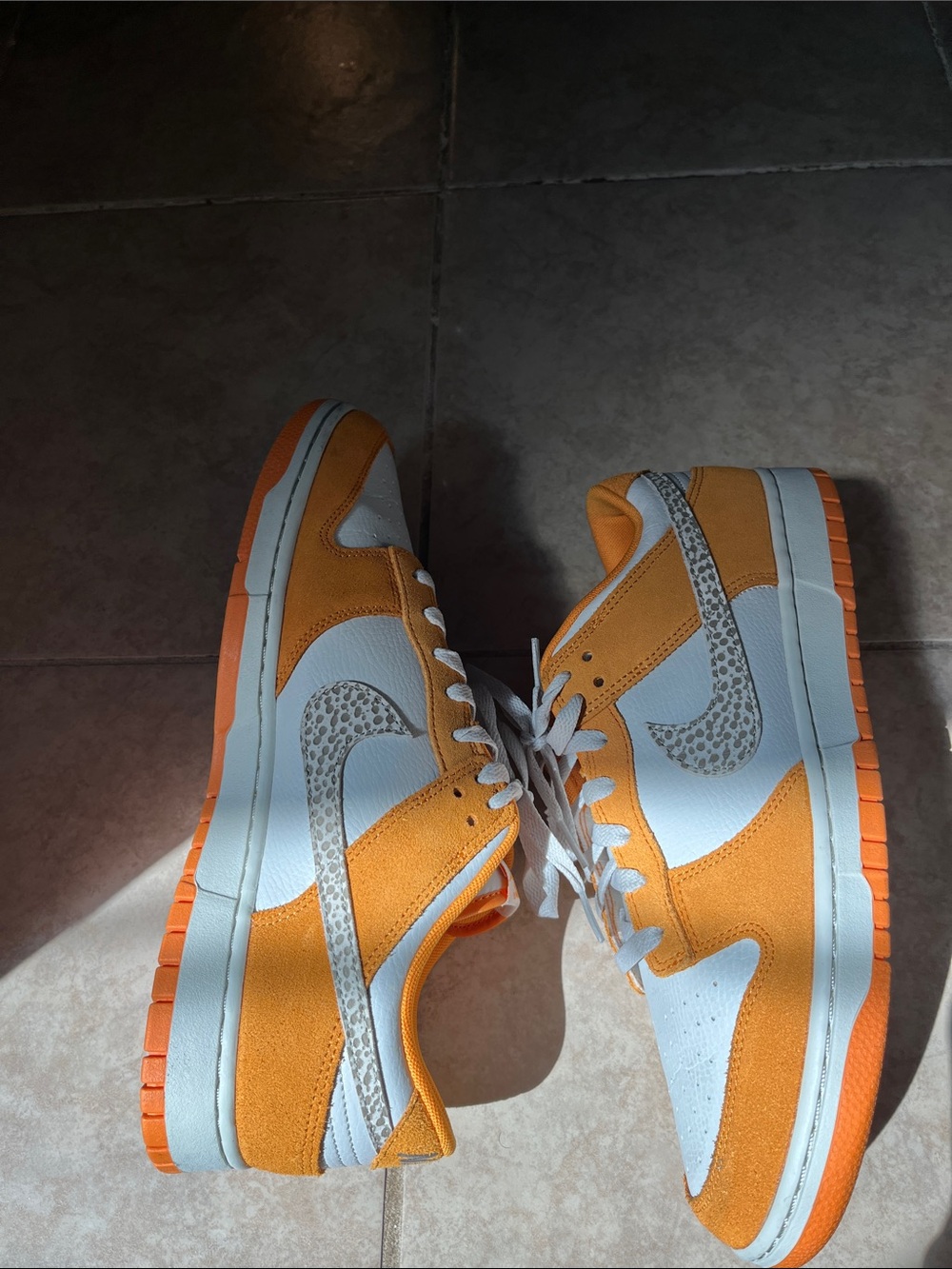 Nike dunks safari Orange and White Low Athletic Shoes with Printed Swoosh